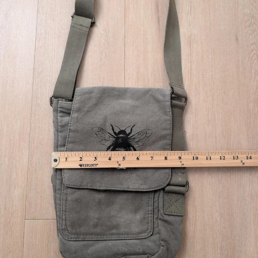 Rothco Canvas Messenger Bag Olive Green Bumblebee Bee Graphic Crossbody Bag